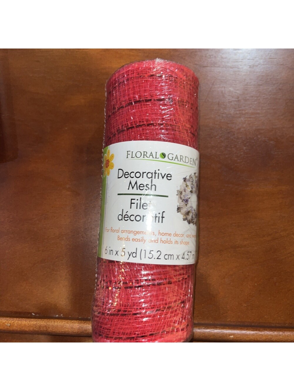 Floral Garden Red Decorative Mesh 6"x5yd-BRAND NEW